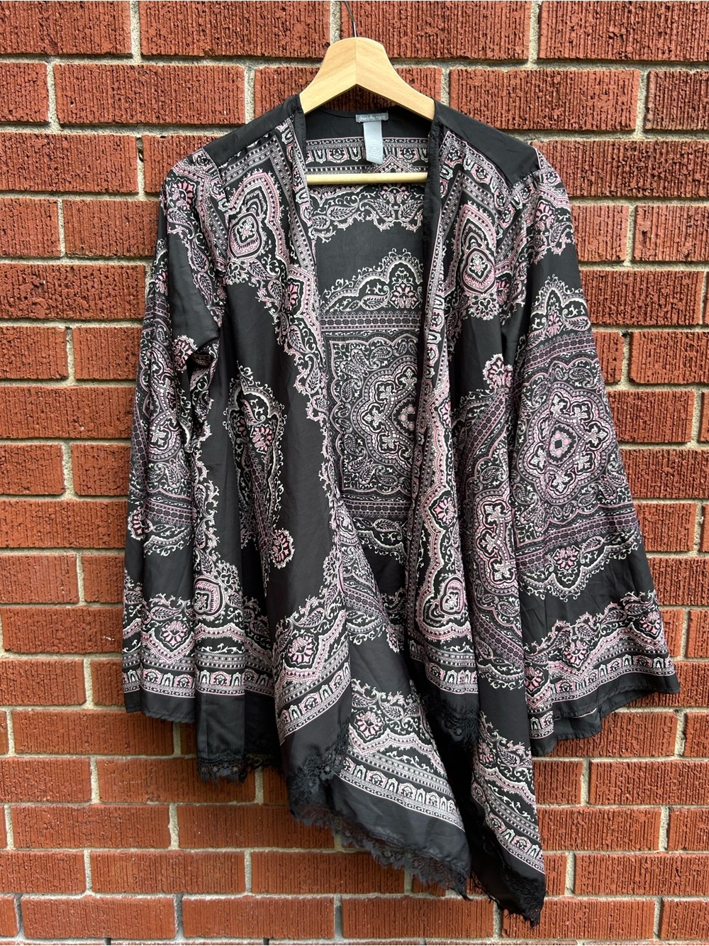 Charlotte Russe Paisley Lace Trim Kimono Boho Open Front Cardigan M